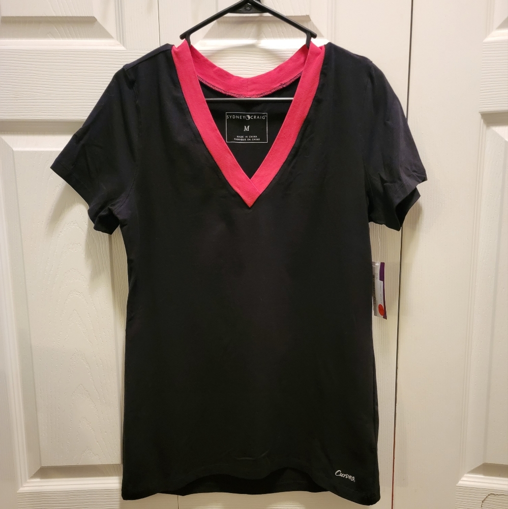 V-Neck Ajax Top Black‎ w/Pink Trim Size M